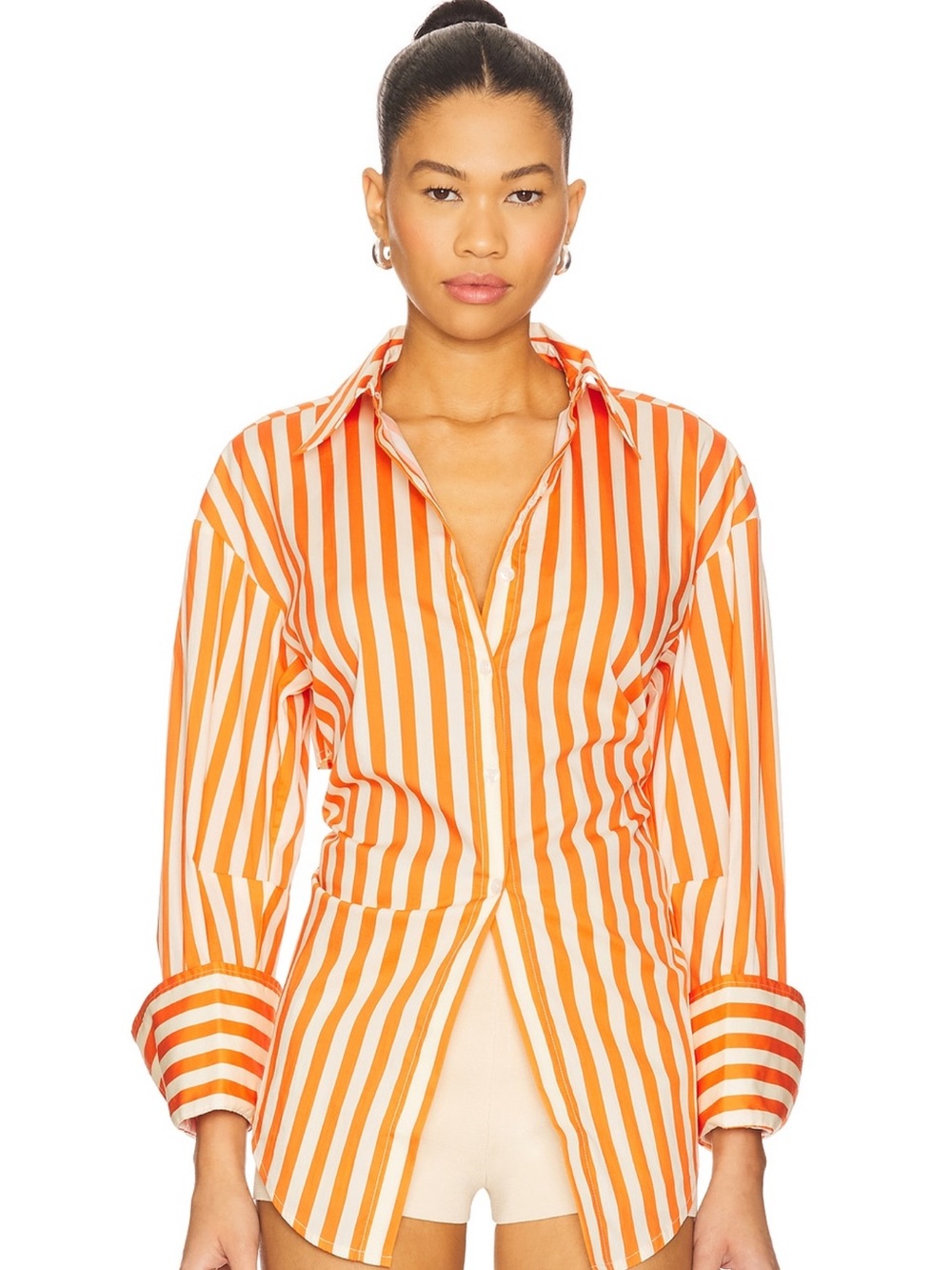 Simon Miller Orange and Cream Vertical Stripe Button-Up Blouse